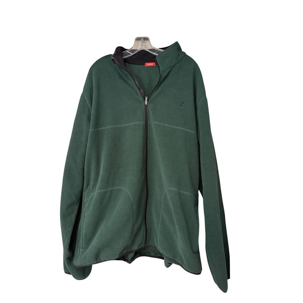 IZOD Mens Forest Green Full Zip Fleece Jacket XLT Tall Mock Neck Pockets